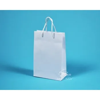 Nákupní taška papírová taška JUSTÝNA 16x8x24 bílá ofset, Karton 1 karton (250 ks)