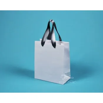 Dárková taška Papírové tašky KAROLÍNA 20x10x23 bílý ofset, stuha, Karton 1 taška