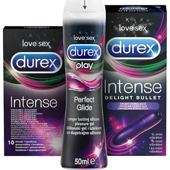 Kondom Sada Durex Intense kondomy 10 ks + lubrikační gel 50 ml + vibrátor Delight Bullet 1 ks