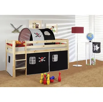Dětská postel Svět pokojů Dětská vyvýšená postel černo bílý pirát - přírodní