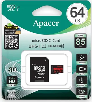 Paměťová karta Apacer microSDXC 64 GB UHS-I U1 + adaptér (AP64GMCSX10U5-R)