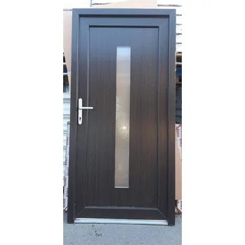 Vchodové dveře SOFT vchodové plastové dveře AURORA, tmavý dub/bílá, 98x200 cm (jednokřídlé plastové dveře 98x200 cm, vhodné na vedlejší vchod)