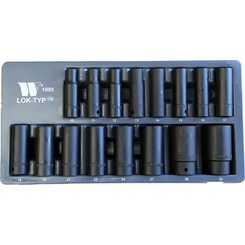 Gola hlavice Nástrčné hlavice CrMo tvrzené 1/2", Lok-TYP, 6 hran, 10 - 32 mm, prodloužené, sada 16 dílů, Welzh (Welzh Werkzeug)