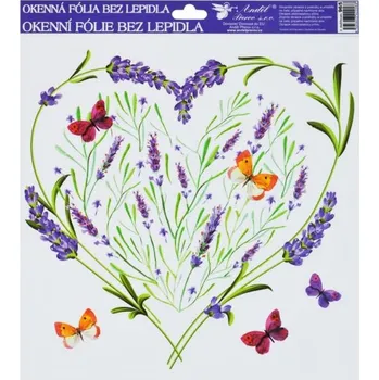 Okenní dekorace Okenní fólie 30x30 cm, levandule srdce s motýly