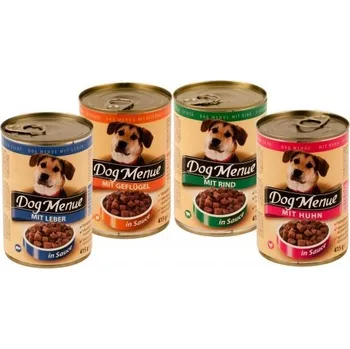 Krmivo pro psa Dog Menue mix balení 4 příchutě – hovězí, drůbeží, játra, kuřecí 20 × 415 g