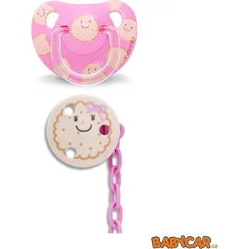 SUAVINÉX latexový dudlík ANATOMICKÝ +6m + klip na dudlík KULATÝ Sušenka/Růžová DOPRODEJ!