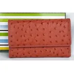 Světle oranžová peněženka z hovězí kůže s povrchovou úpravou jako pštrosí kůže