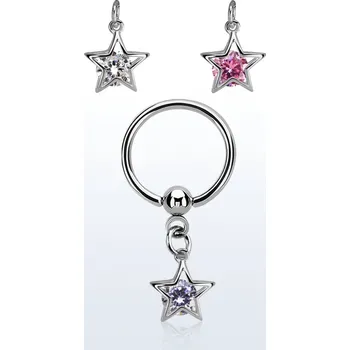 Piercing Piercingate Piercing kroužek - hvězdička PKR00098 - Barva/Motiv: Růžová, Průměr kroužku: 10 mm, Průměr tyčky: 1,6 mm