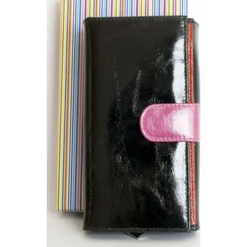 Peněženka Kožená černo-růžová leskle fóliovaná peněženka