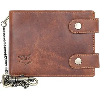 Peněženka Celá kožená peněženka s 50 cm dlouhým řetízkem a karabinou se žralokem