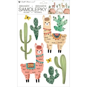 Samolepící dekorace Dětská samolepicí dekorace na stěnu lamy a kaktusy 10453 / Samolepky pro děti ( 24 x 42 cm ) Room Decor