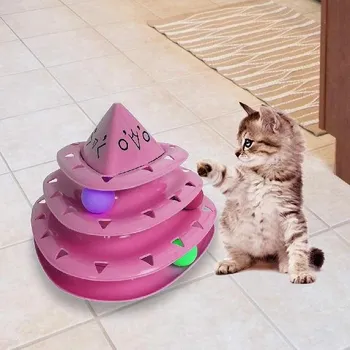 Hračka pro kočku Hračka pro kočky pyramida se stříškou - růžová