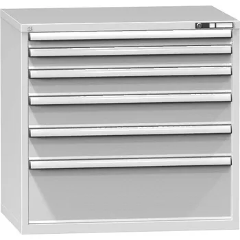 Zásuvková dílenská skříňka, v x š x h: 990 x 1037 x 780 mm, 6 x zásuvka, barva šedá RAL7035