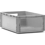Přepravka plastová Euro s bočním otvorem, šedá barva, 600 x 400 x 220 mm