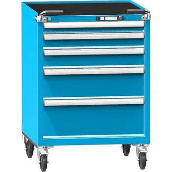 Pojízdná dílenská skříňka se 5 zásuvkami, v x š x h: 1013 x 731 x 780 mm, barva modrá RAL5012