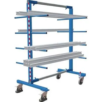 Regálový vozík s nosnými rameny VARIOfit, dvoustranný, 16 ramen, šířka 540-1700 mm