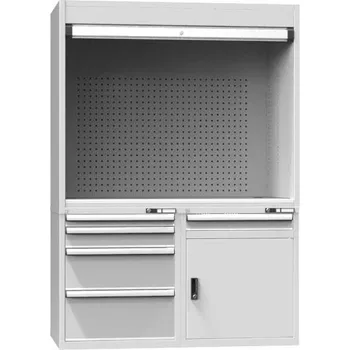 Kontrolní pracoviště š x h x v: 1462x753x2069 mm, 5 x zásuvka, 1x skříňka, barva dvířek šedá RAL7035