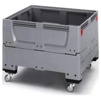 Přepravník Velký skládací přepravník z polyetylenu, plné stěny, 1200 x 1000 x 790 mm, na kolečkách