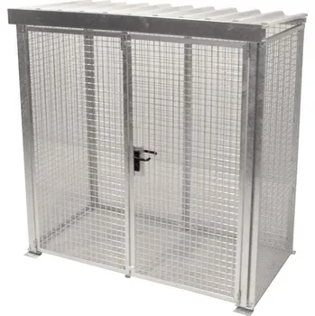 Klec na plynové lahve, se střechou, dvoukřídlé dveře, max. lahví 32 x Ø 230 mm, d x š x v: 2100x1085x2160 mm, žárově zinkované