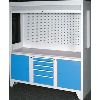 Kontrolní pracoviště š x h x v: 1800x800x2030 mm, 5x zásuvka, 2x skříňka, barva dvířek modrá RAL5012