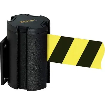 Kazeta přesmyku Nástěnná kazeta se samonavíjecím popruhem 3,7 m, černá / popruh žluto-černý