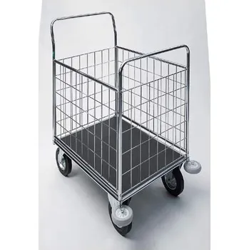 Chromovaný manipulační vozík s drátěnými bočnicemi, v x d x š: 1150 x 760 x 1000 mm.
