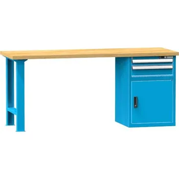 Dílenský stůl Dílenský stůl KOMBI, d x h x v: 1500x700x880 mm, 1 x skříňka, 2 x zásuvka, barva modrá RAL5012