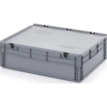 Přepravka plastová Euro s víkem, plná, šedá barva, 800 x 600 x 235 mm