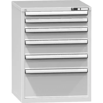 Zásuvková dílenská skříňka, v x š x h: 990 x 731 x 780 mm, 6 x zásuvka, barva šedá RAL7035