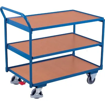 Stolní vozík VARIOfit s jedním horním madlem a třemi policemi, 850 x 500 mm, nosnost 250 kg