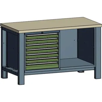 Dílenský stůl Dílenský stůl TECHNO, dvoumodulový šířka 1400 mm, 7 zásuvek, barva antracit RAL7016/zelená RAL6011.