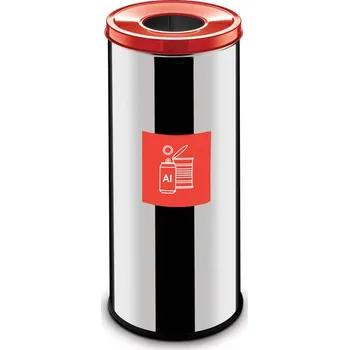 Odpadkový koš Koš na tříděný odpad EKO, objem 45 l, z nerezi, víko červené (hliník).
