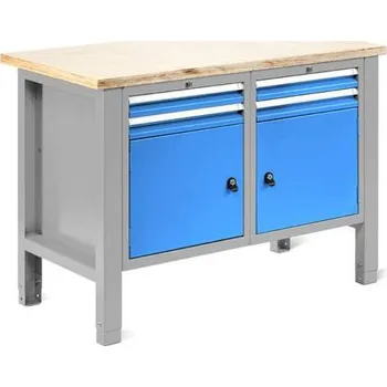Dílenský stůl Dílenský stůl TECHNO Light, šířka 1245 mm, 4 zásuvky, 2 skříňky, barva šedá RAL7035/modrá RAL5012.
