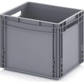 Přepravka plastová Euro, plná, šedá barva, 400 x 300 x 320 mm