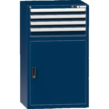 Zásuvková dílenská skříňka, v x š x h: 1215 x 731 x 630 mm, 4 x zásuvka, 1 x skříňka, barva tmavě modrá RAL5010