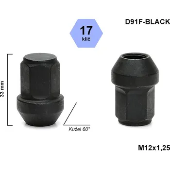 Matice na kolo Kolová matice M12x1,25 kužel uzavřená, klíč 17, černá, RA2D15/S BLK, D91F-BLACK, výška 33 mm