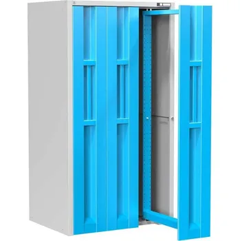 Skříň se 3 vertikálními výsuvnými rámy, v x š x h: 1950x1044x790 mm, korpus šedý RAL7035/ dvířka modrá RAL5012