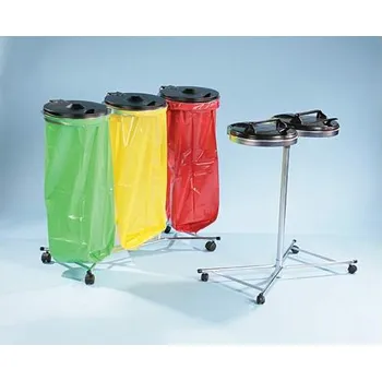 Odpadkový koš Držák pro pytle na odpadky 3 x 120 l, pojízdný, pozinkovaný, víko plastové