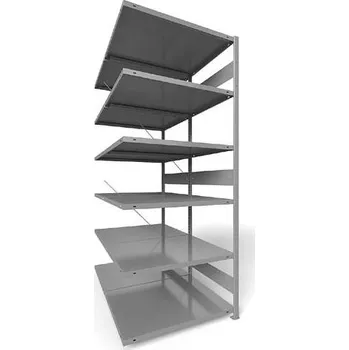 Dílenský regál Zásuvný regál CLIP S3, dvoustranný, V: 2500 mm, 2 x 6 polic 1000 x 800 mm, nosnost 230 kg, šedý, přídavný