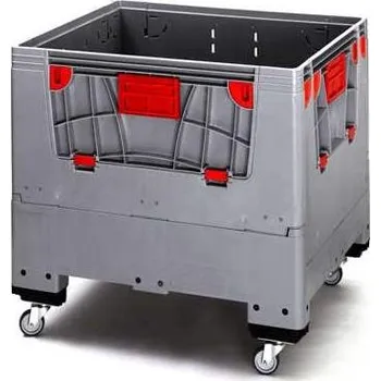 Přepravník Velký skládací přepravník z polyetylenu, s bočními klapkami, 1200 x 1000 x 1000 mm, s kolečky