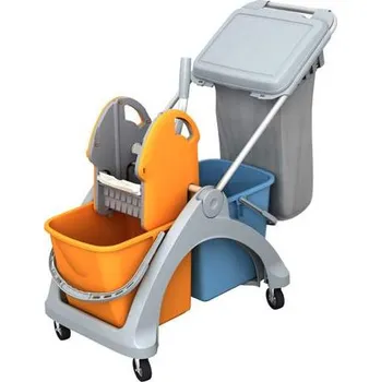 Dvojité pojízdné vědro se ždímačem, držák na pytle s víkem