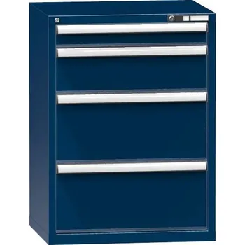 Zásuvková dílenská skříňka, v x š x h: 990 x 731 x 630 mm, 4 x zásuvka, barva tmavě modrá RAL5010