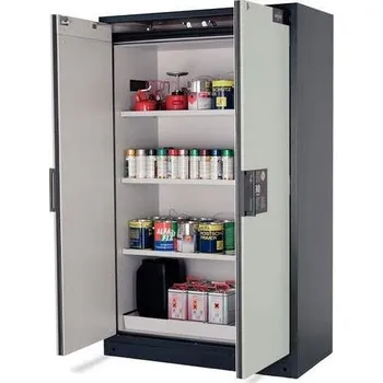 Bezpečnostní skříň na chemikálie 90 min., 3 police + vana, š. 1200 mm, TSA/AGT, dveře šedé