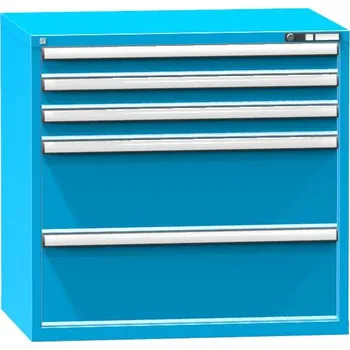 Zásuvková dílenská skříňka, v x š x h: 990 x 1037 x 780 mm, 5 x zásuvka, barva modrá RAL5012