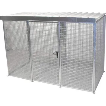 Klec na plynové lahve, se střechou, jednokřídlé dveře, max. lahví 78 x Ø 230 mm, d x š x v: 3100x1500x2160 mm, žárově zinkované