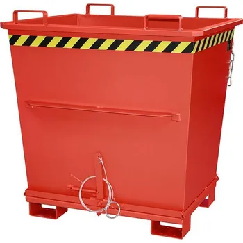 Přepravník Kónický přepravník s výklopným dnem, objem 1000 l, nosnost 2000 kg, d x š x v: 1040 x 1200 x 1270 mm, barva červená RAL3000