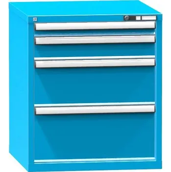 Dílenská skříňka KOMBI, v x š x h: 840 x 731 x 780 mm, 4 x zásuvka, barva modrá RAL5012