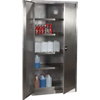 Chemická skříň z nerezu, 1 podlahová a 4 policové záchytné vany, v x š x h: 1990x1000x435 mm