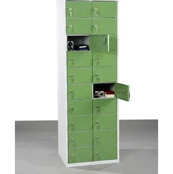 Skříň se schránkami na osobní věci, 2x10 schránek, v x š x h: 1800x600x500 mm, barva šedá RAL7035 / dvířka zelená RAL6011