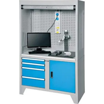 Kontrolní pracoviště š x h x v: 1200x800x2030 mm, 4x zásuvka, 1x skříňka, barva dvířek modrá RAL5012